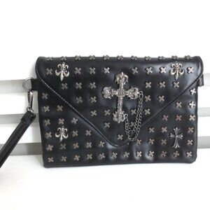 NEW SKULL GOTHIC FAUX LEATHER CLUTCH HANDBAG BLACK UNISEX